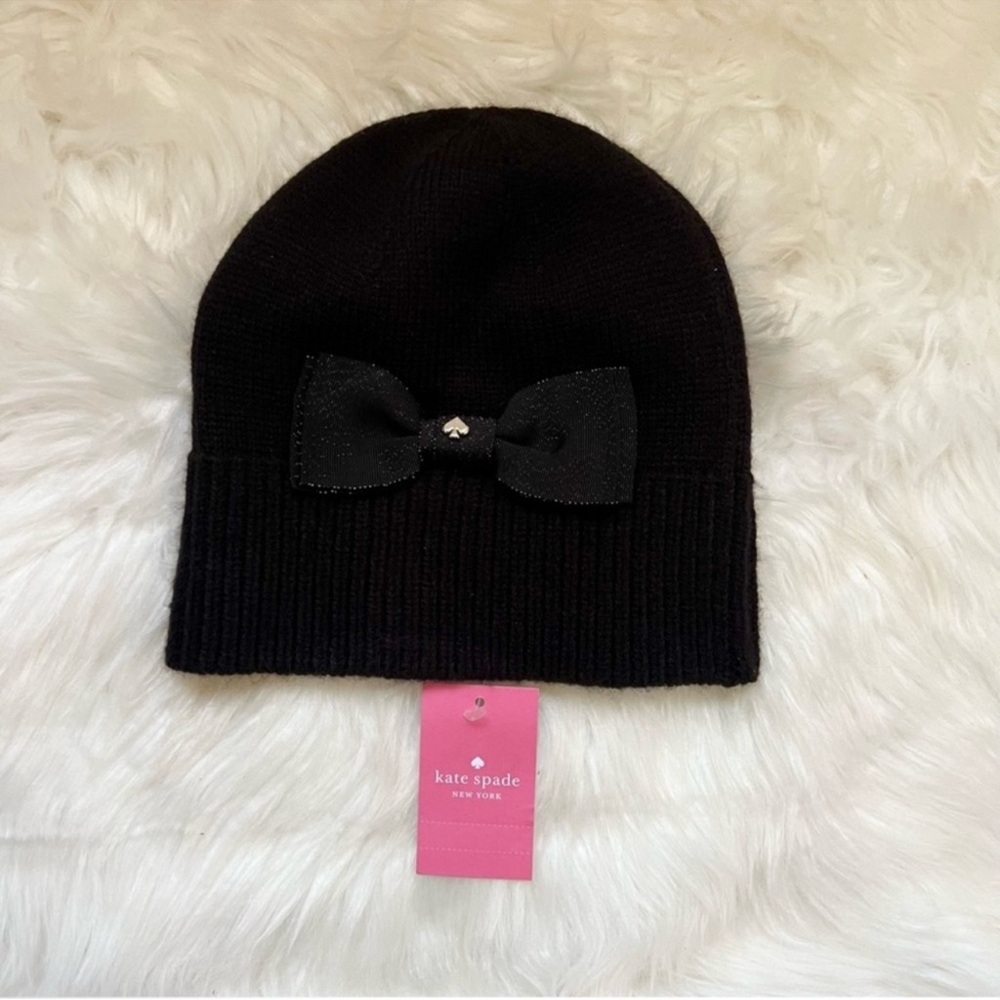 New! Rare KATE SPADE Long Grosgrain Bow Knit Scarf and Bow Beanie Hat Set - Picture 5 of 7